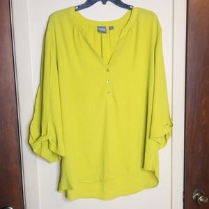 Soho jean flowy neon yellow /green blouse